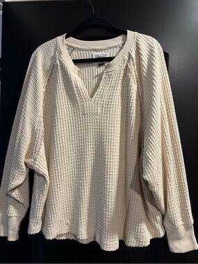 American Eagle Cream Waffle Knit Pullover